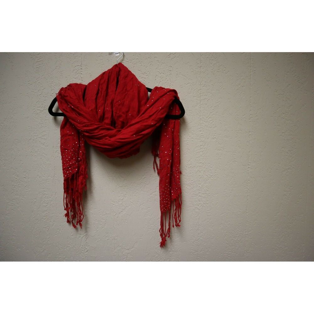 Red Scarf With Rhinestone Details - Picture 3 of 3